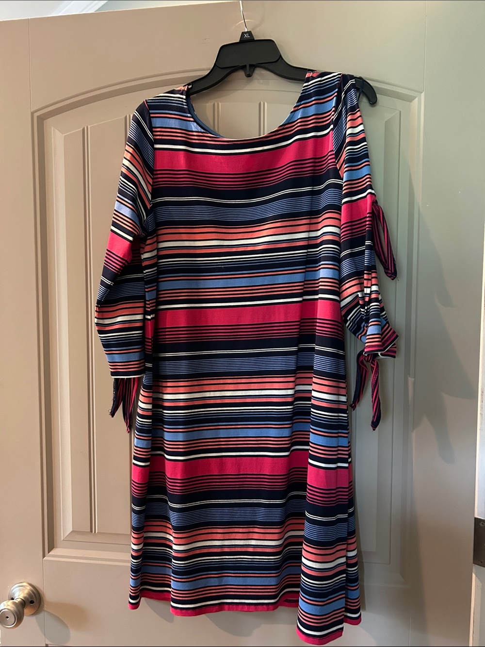 Cupio Striped Midi Dress in Pink, Navy & Light Blue